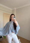 Dökümlü Kollu Bebek Mavisi Triko Bluz