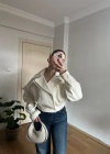 Ekru Beli Lastikli Bomber Ceket