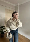 Ekru Beli Lastikli Bomber Ceket