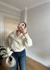 Ekru Beli Lastikli Bomber Ceket