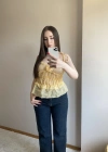 Fırfırlı Gül Detaylı Sarı Askılı Bluz