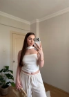 Fular Detaylı Saten Beyaz Crop Bluz