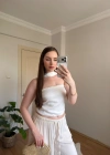 Fular Detaylı Saten Beyaz Crop Bluz