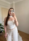Fular Detaylı Saten Beyaz Crop Bluz