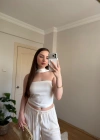 Fular Detaylı Saten Beyaz Crop Bluz