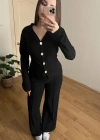 Gold Düğme Detaylı Siyah Pantolon Takım