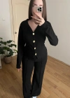 Gold Düğme Detaylı Siyah Pantolon Takım