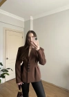 Kahverengi Belden Oturtmalı Blazer Ceket