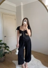 Piliseli Siyah Beyaz Korse Bluz