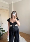 Piliseli Siyah Beyaz Korse Bluz