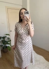Puantiyeli Beli Ayarlanabilir Saten Elbise