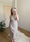 Puantiyeli Beli Ayarlanabilir Saten Elbise
