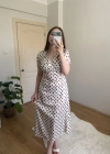 Puantiyeli Beli Ayarlanabilir Saten Elbise