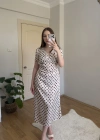Puantiyeli Beli Ayarlanabilir Saten Elbise