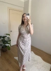 Puantiyeli Beli Ayarlanabilir Saten Elbise