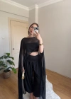 Siyah Maxi Boy Şifon Pelerin