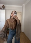 Volan Detaylı Desenli Tül Bluz