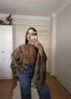 Volan Detaylı Desenli Tül Bluz