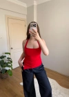 Yan Yırtmaçlı Halter Yaka Kırmızı Top