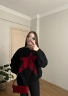 Yıdız Desenli Siyah Oversize Kazak