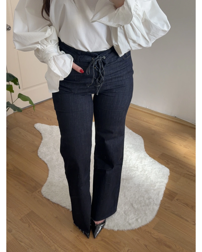 Bağlama Detaylı Jean Pantolon