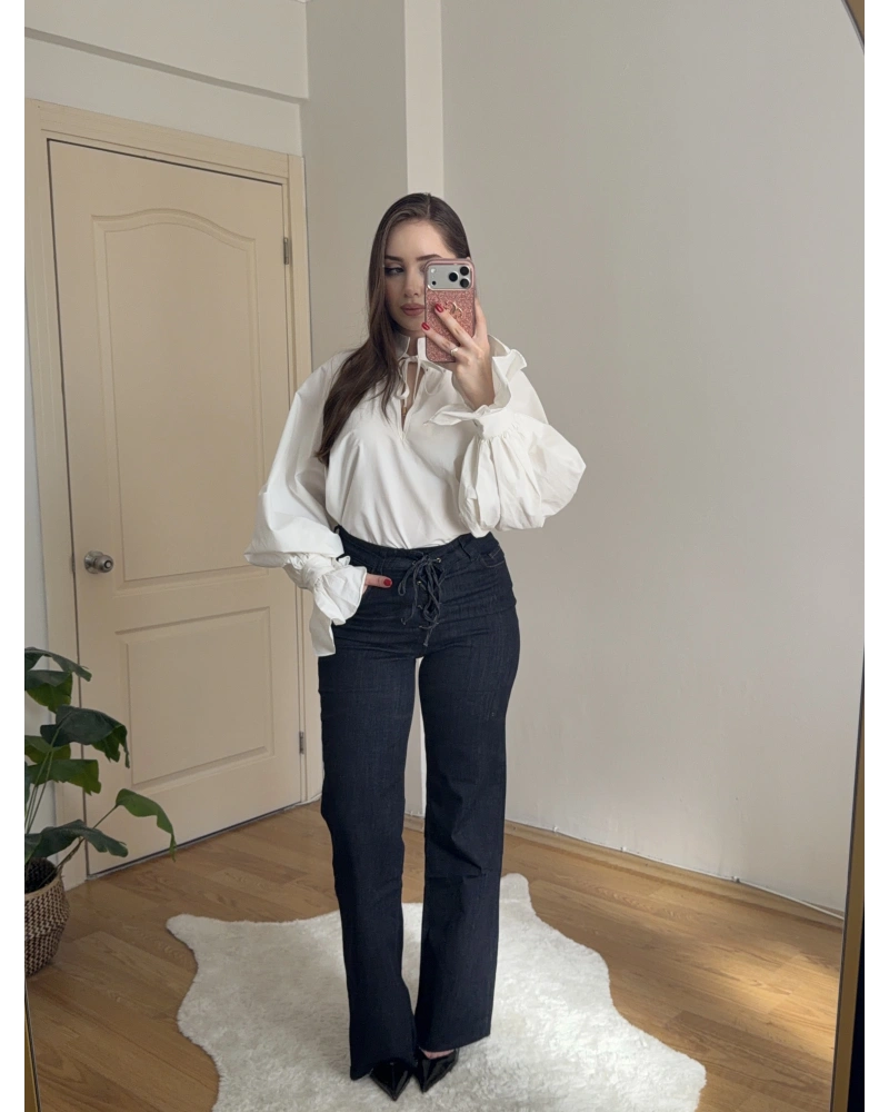 Bağlama Detaylı Jean Pantolon