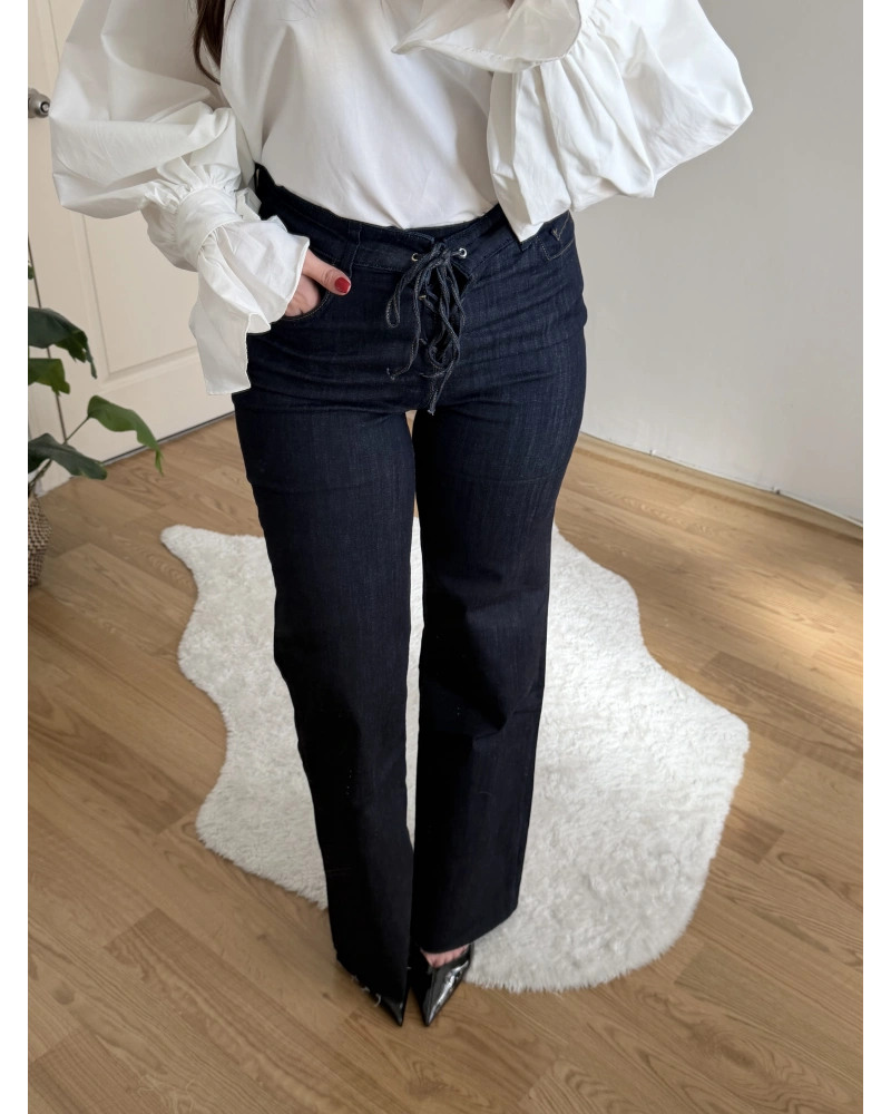 Bağlama Detaylı Jean Pantolon