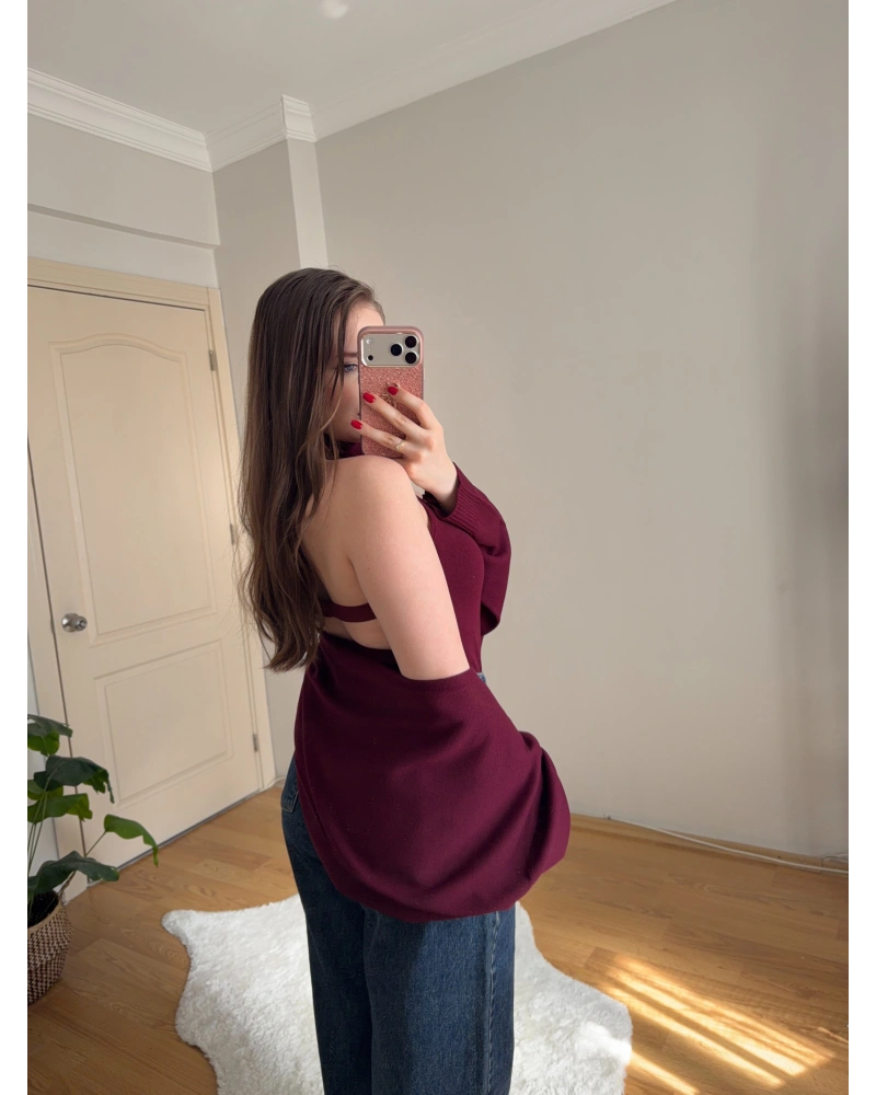 Bolero Detaylı İkili Bordo Triko Bluz