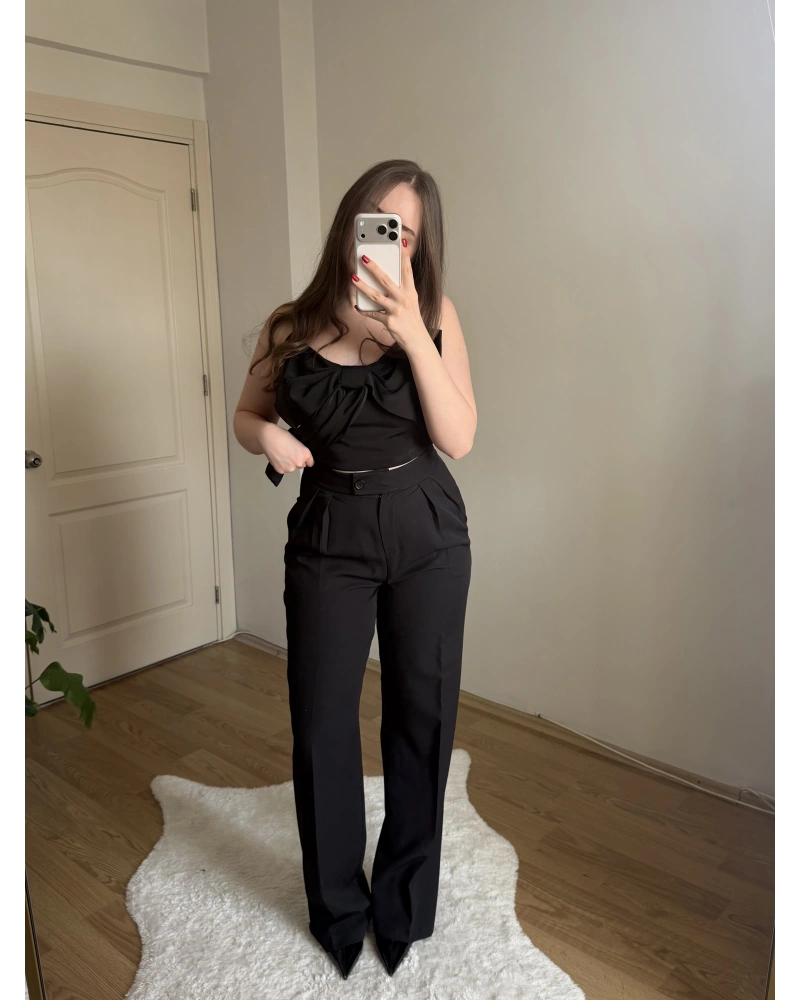 Boru Paça Siyah Kumaş Pantolon