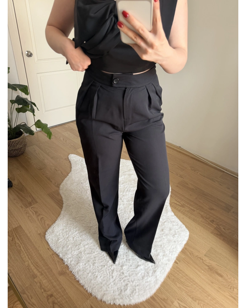 Boru Paça Siyah Kumaş Pantolon