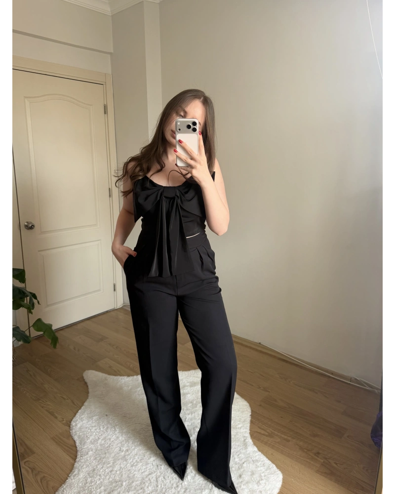 Boru Paça Siyah Kumaş Pantolon