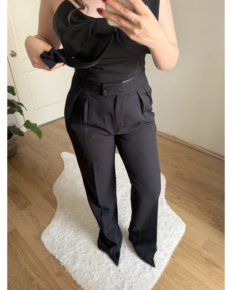 Boru Paça Siyah Kumaş Pantolon