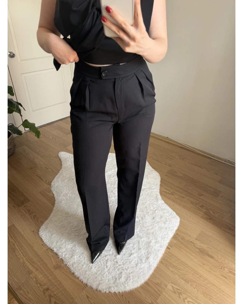 Boru Paça Siyah Kumaş Pantolon