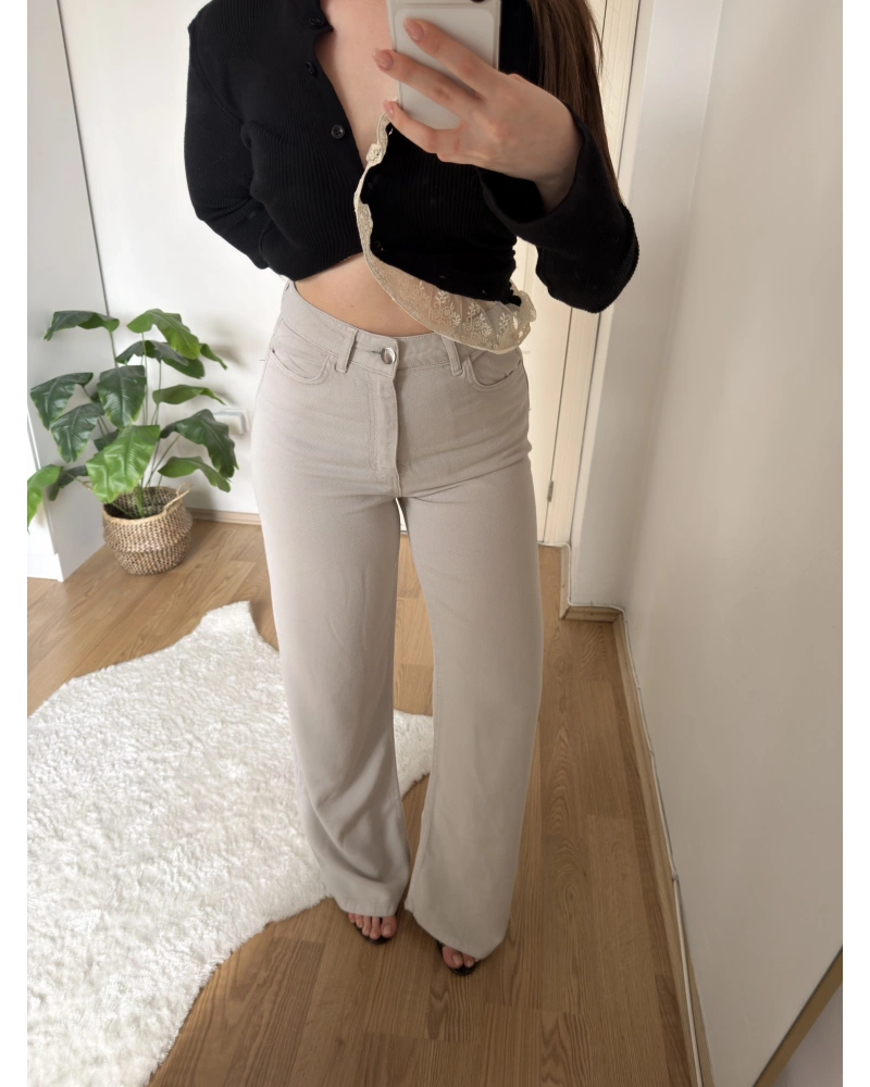 Düz Paça Tensel Gri Pantolon