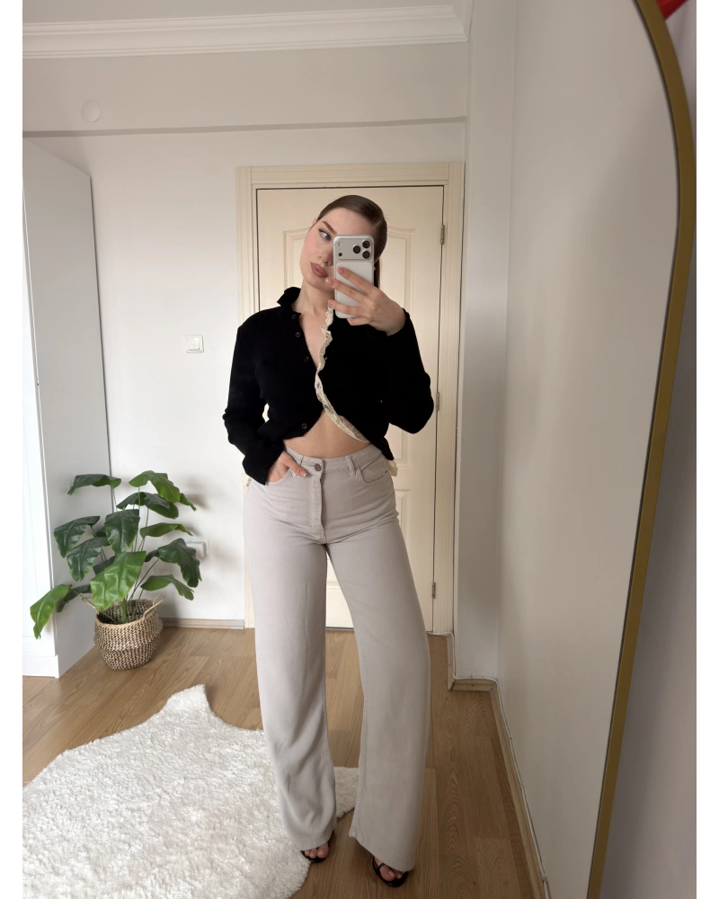 Düz Paça Tensel Gri Pantolon