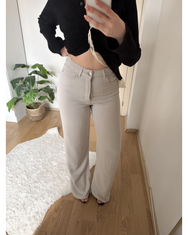 Düz Paça Tensel Gri Pantolon