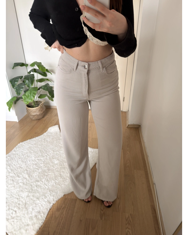 Düz Paça Tensel Gri Pantolon