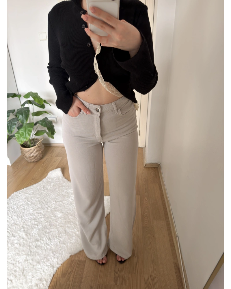Düz Paça Tensel Gri Pantolon
