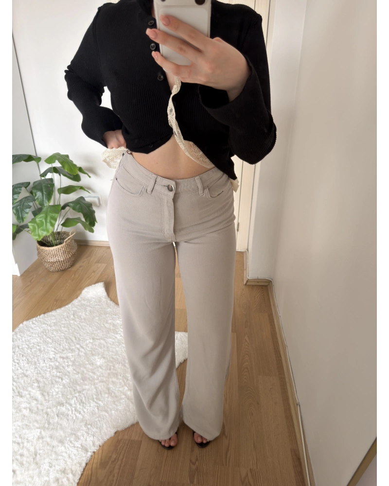 Düz Paça Tensel Gri Pantolon