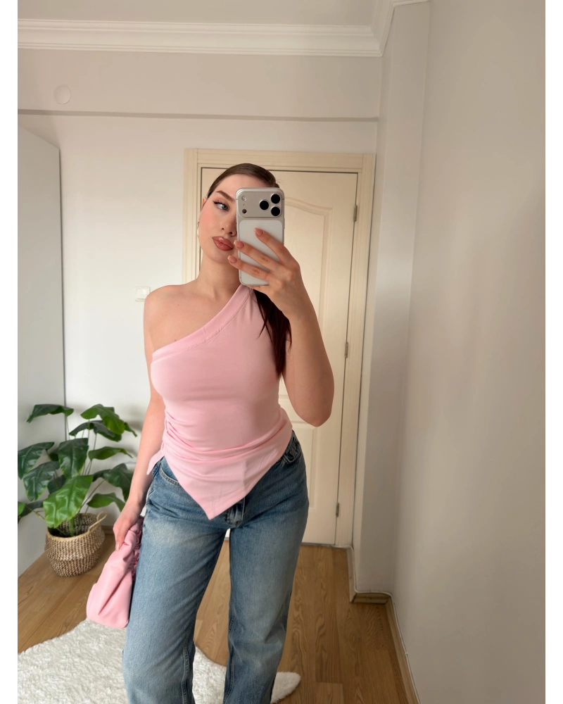 Pembe Tek Kol Örme Bluz