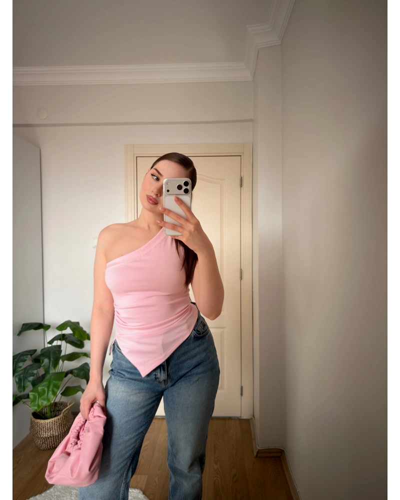 Pembe Tek Kol Örme Bluz