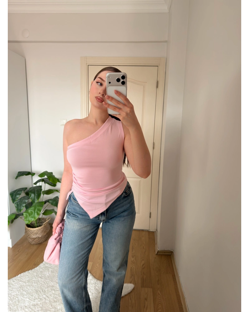Pembe Tek Kol Örme Bluz