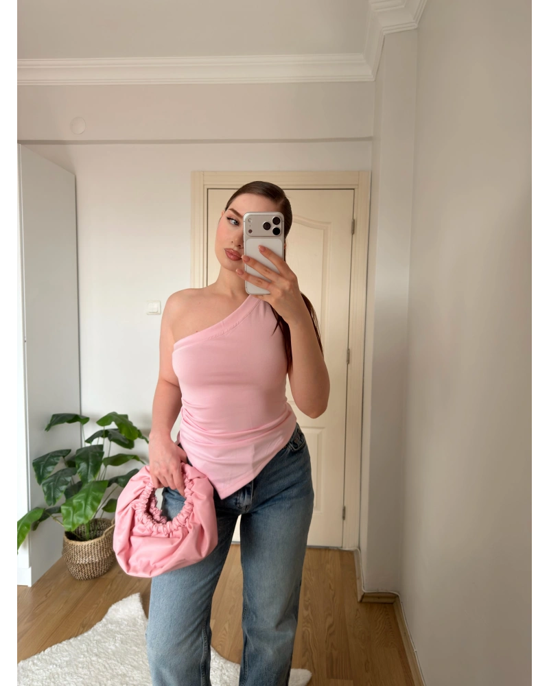 Pembe Tek Kol Örme Bluz