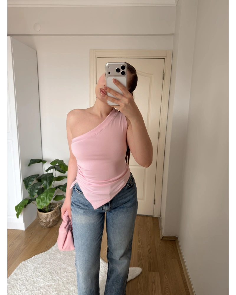 Pembe Tek Kol Örme Bluz