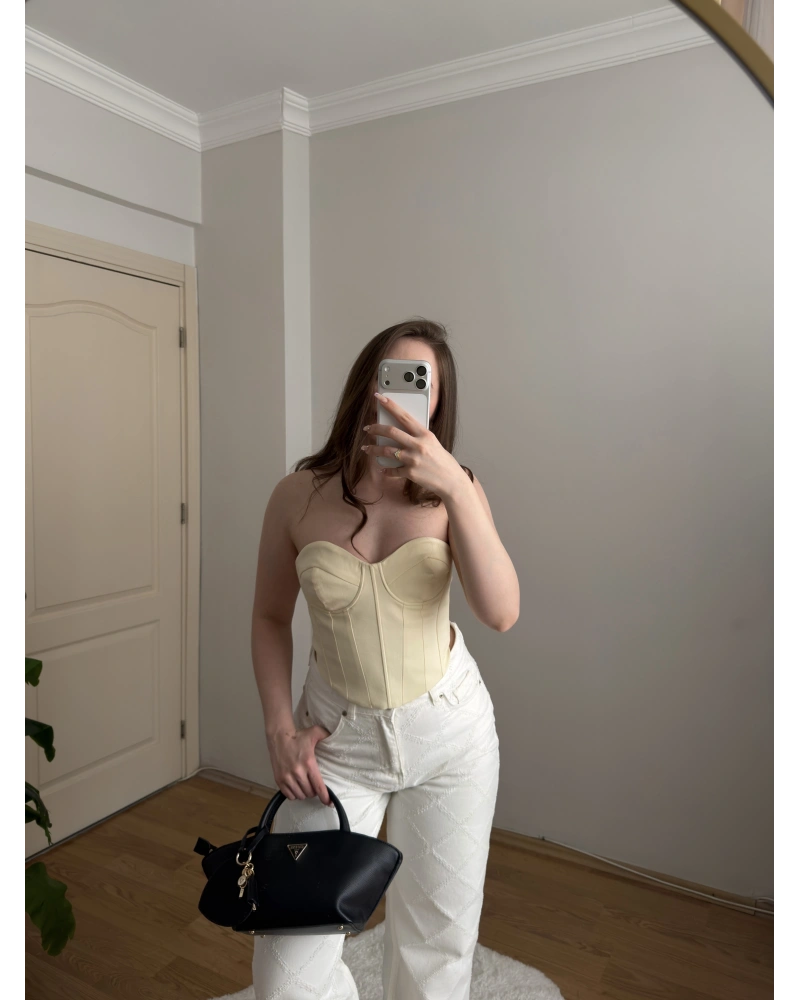 Kuplu Pastel Sarı Büstiyer