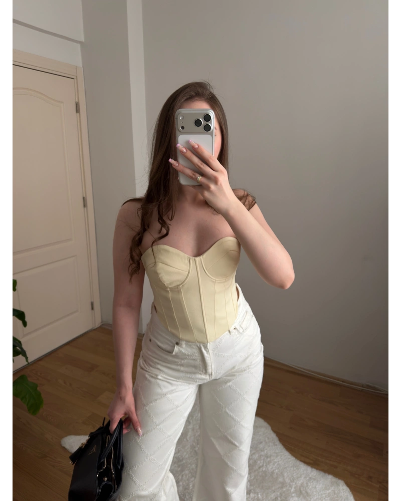 Kuplu Pastel Sarı Büstiyer