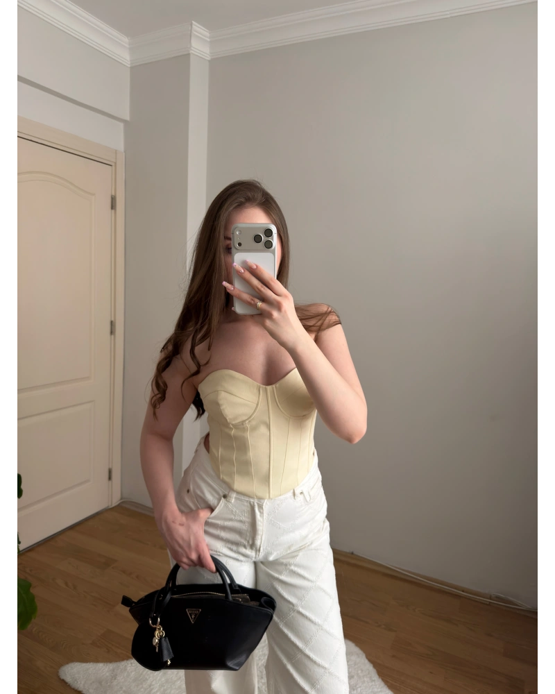 Kuplu Pastel Sarı Büstiyer