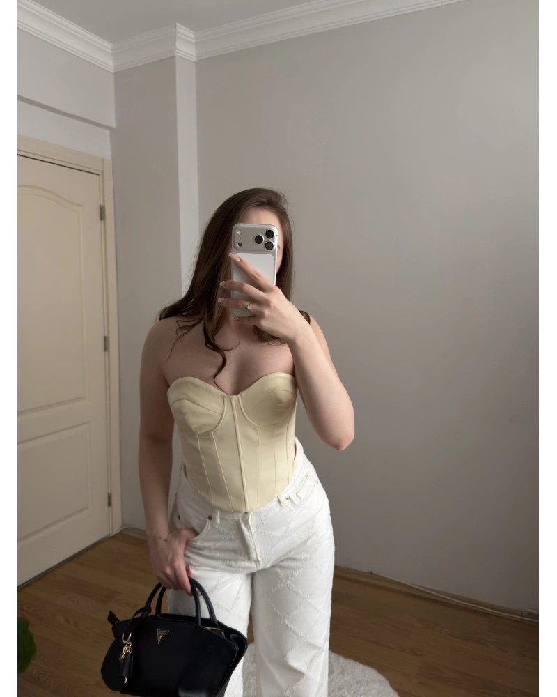 Kuplu Pastel Sarı Büstiyer