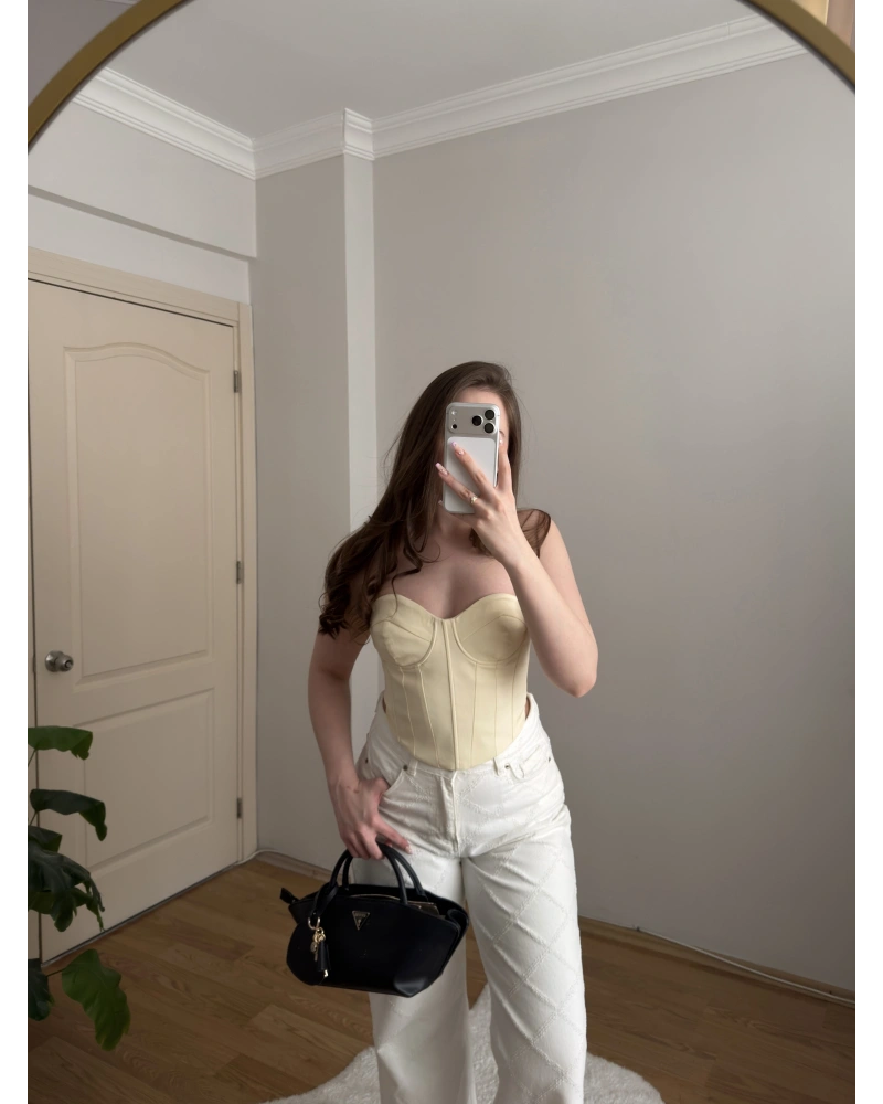 Kuplu Pastel Sarı Büstiyer