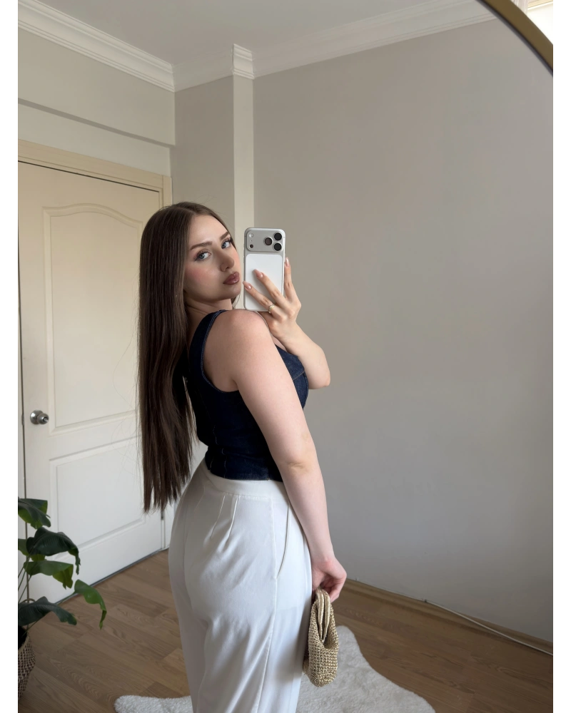 Askılı Denim Korse Bluz